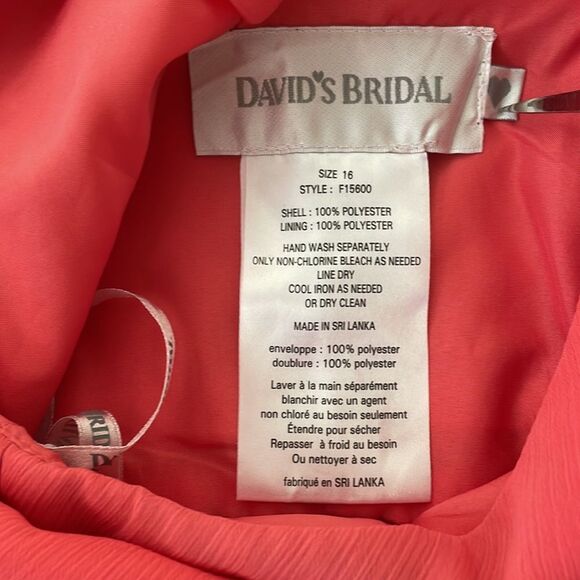 DAVID’S BRIDAL short crinkle chiffon bridesmaid dress style F15600 coral size 16 - Picture 6 of 12